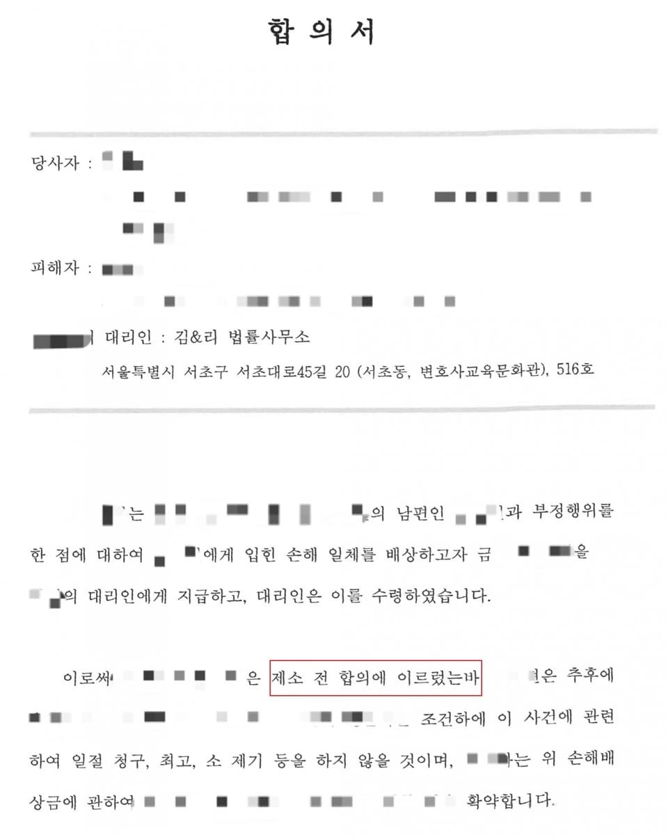 [상간사건 소송 전 피해회복] 상간소송 전 합의 대리 성공 사례