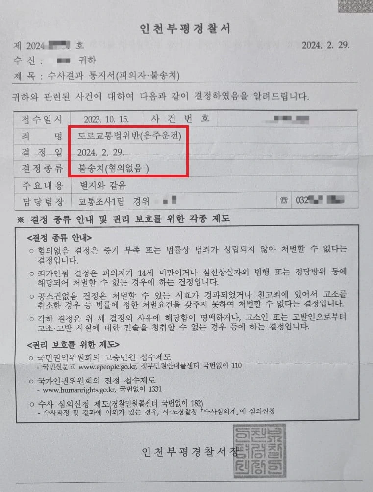 [불송치(혐의없음) 성공 사례] 음주운전 위드마크 공식으로 혐의없음