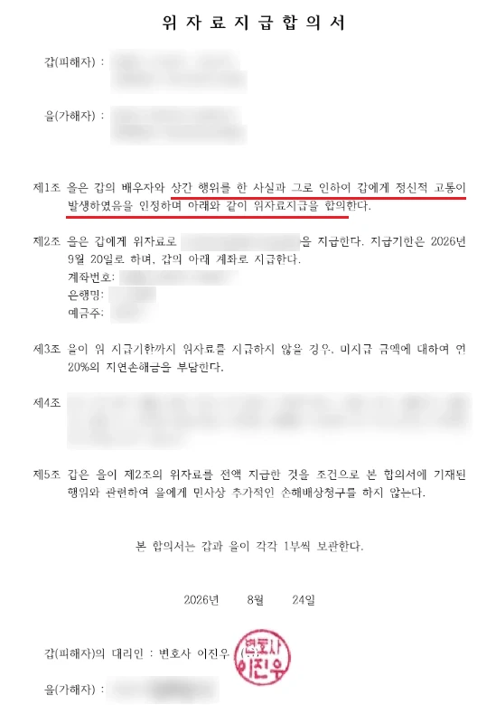 상간남 위자료지급합의서 이미지
